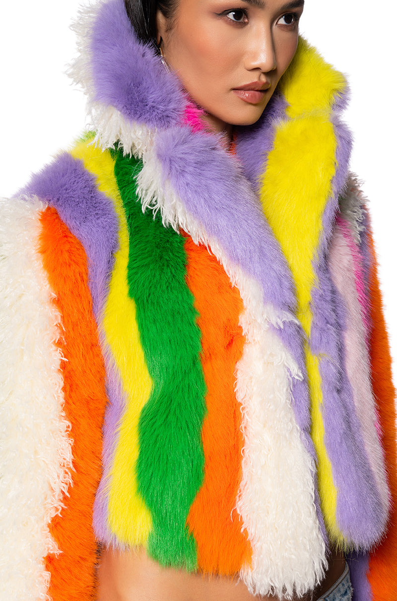 JAYLAY COLLECTION FAUX FUR STRIPE COAT