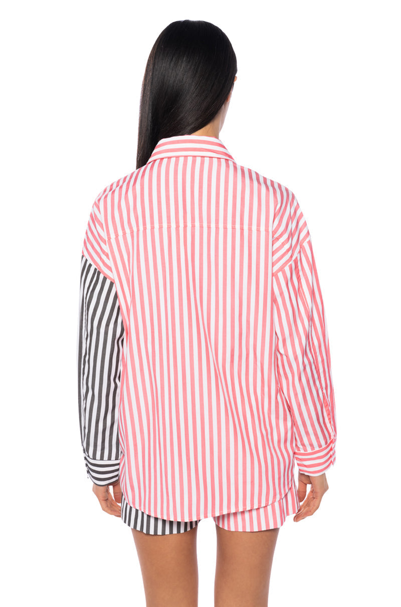 JOSLIN COLOR BLOCKED POPLIN BUTTON DOWN TOP