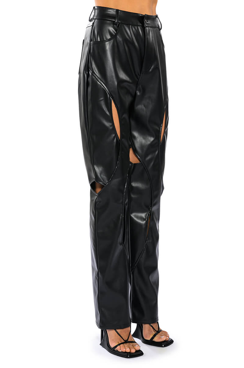 JUMP AROUND RELAXED CUTOUT FAUX LEATHER PANT