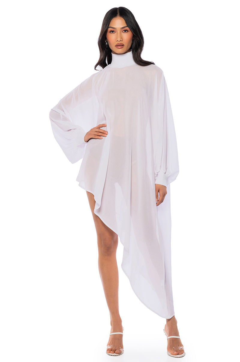 JUNE ASYMMETRICAL MIDI DRESS IN WHITE