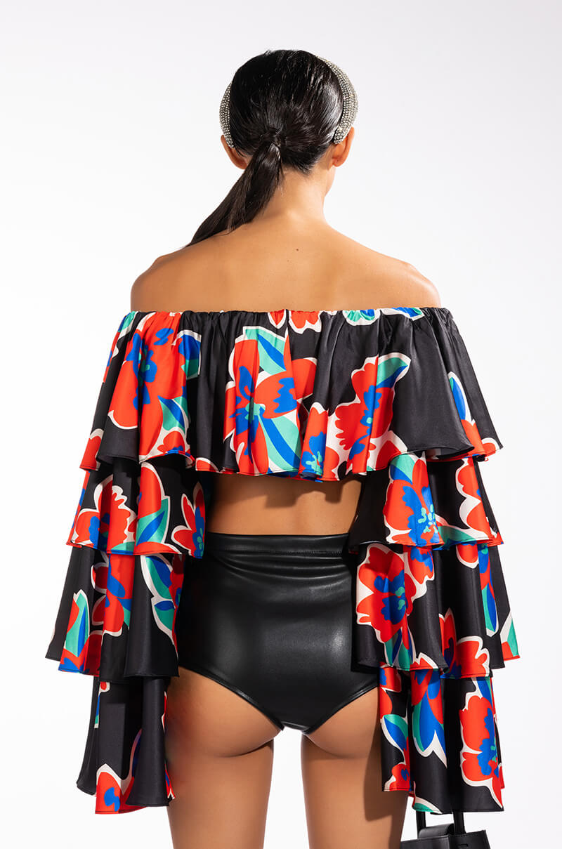 JUST A CRUSH LONG SLEEVE SATIN CROPPED BLOUSE