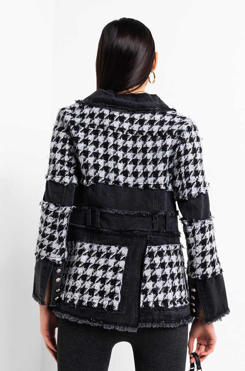 JUST GIMME THE LIGHT HOUNDSTOOTH PUFFER COAT