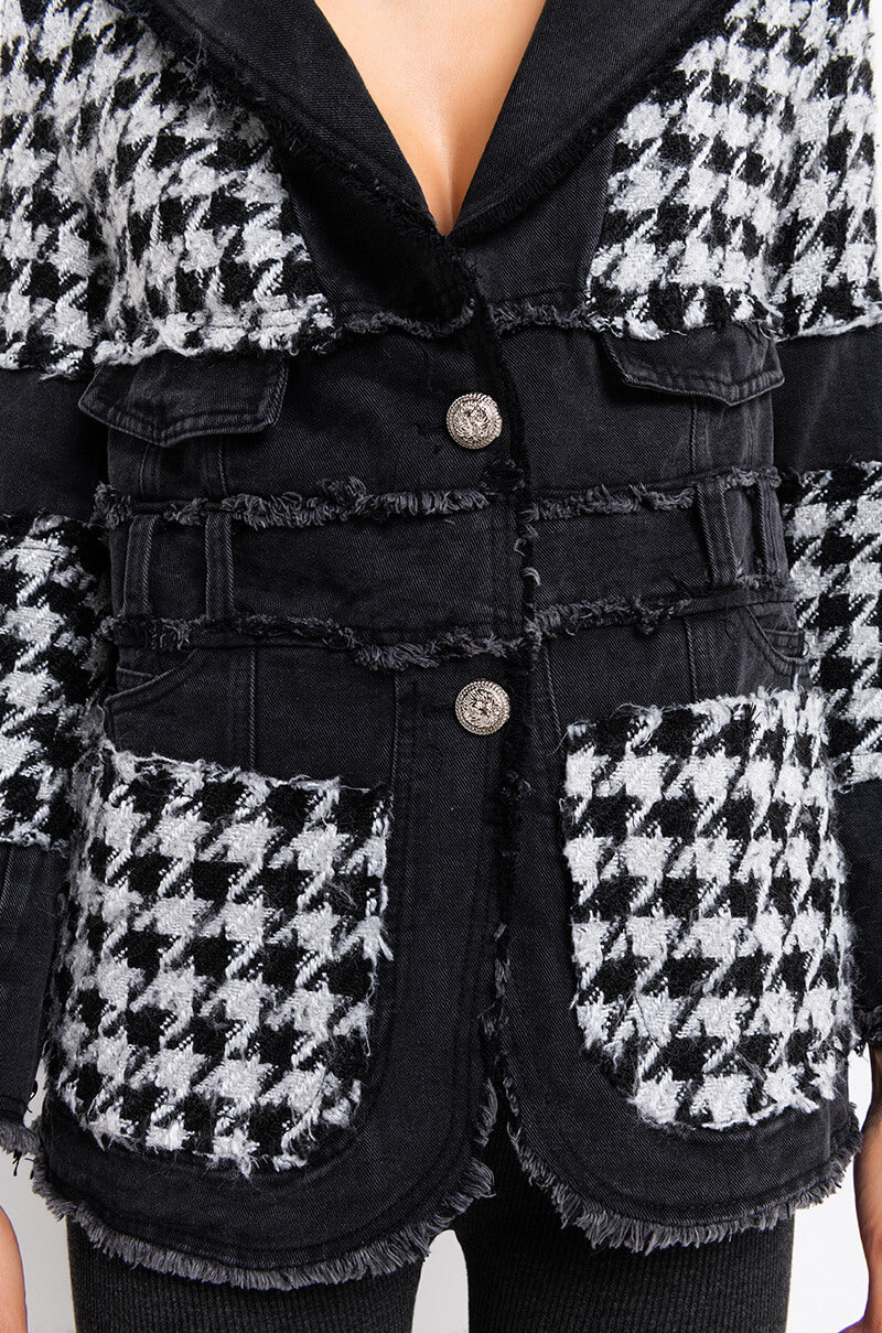 JUST GIMME THE LIGHT HOUNDSTOOTH PUFFER COAT