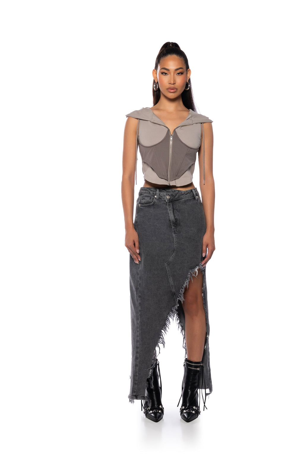 JUST WANNA DANCE HIGH LOW DENIM SKIRT