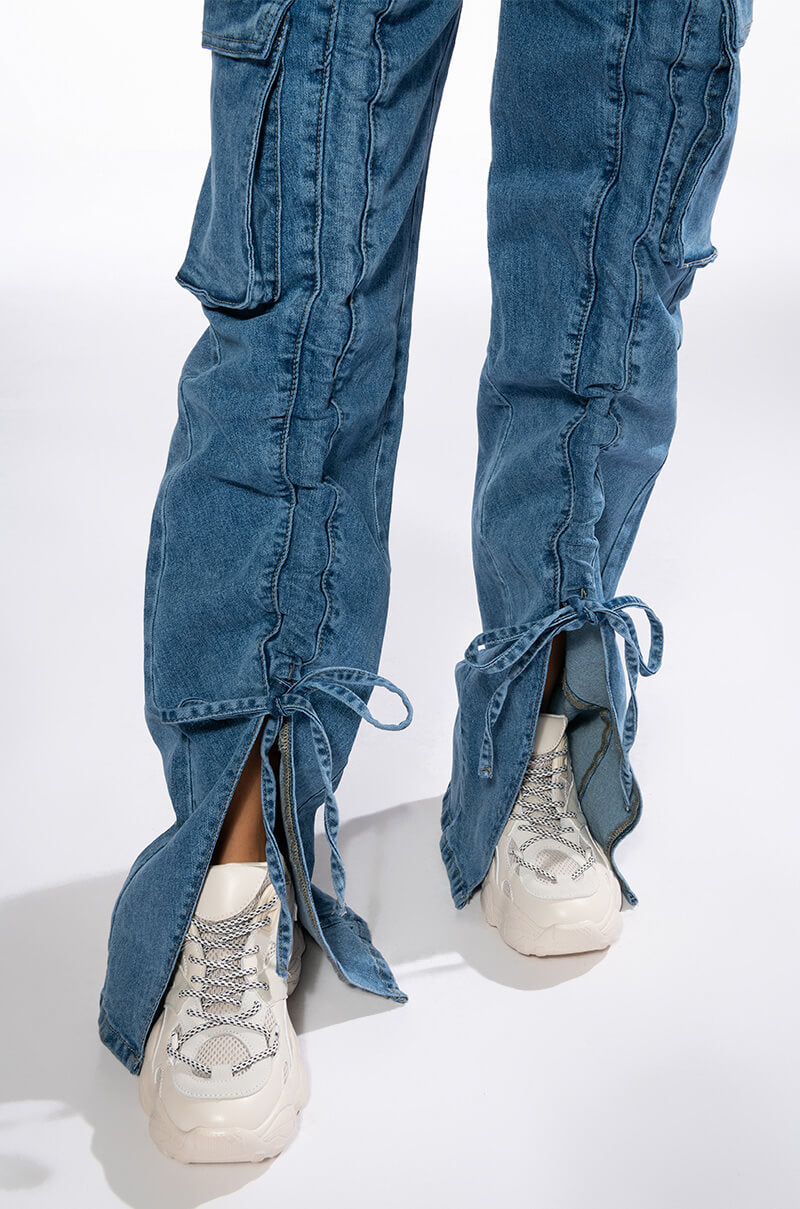 KENNA FRONT TIE DETAIL CARGO JEANS