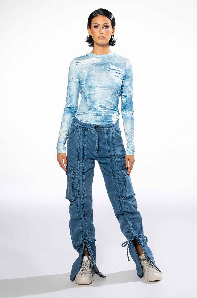 KENNA FRONT TIE DETAIL CARGO JEANS