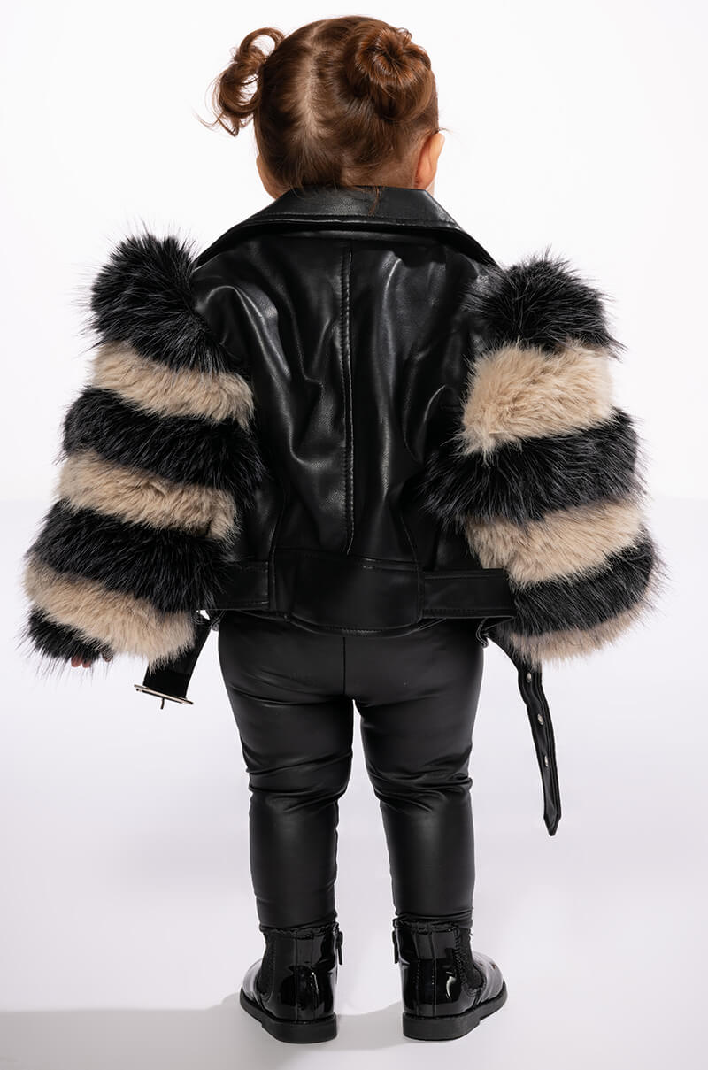 KIDS VENETA MOTO JACKET WITH FAUX FUR ARM