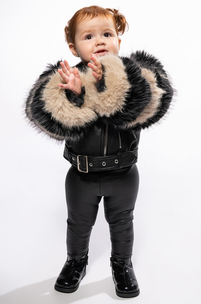 KIDS VENETA MOTO JACKET WITH FAUX FUR ARM