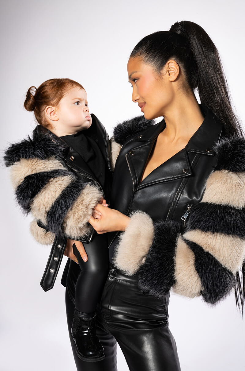KIDS VENETA MOTO JACKET WITH FAUX FUR ARM