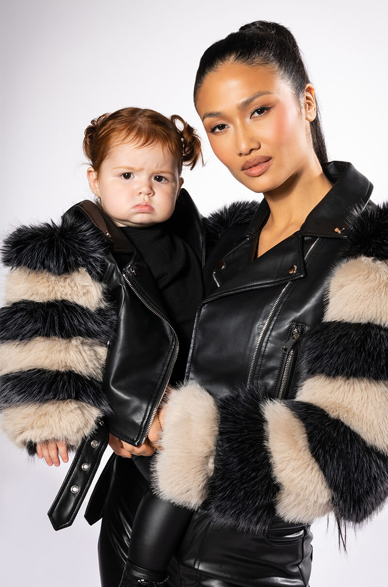 KIDS VENETA MOTO JACKET WITH FAUX FUR ARM