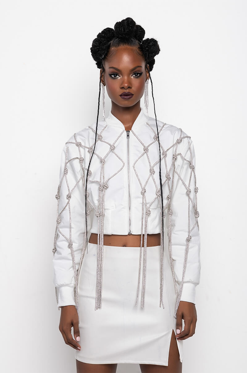 KYLER CROP BOMBER WITH DIAMOND ROPE