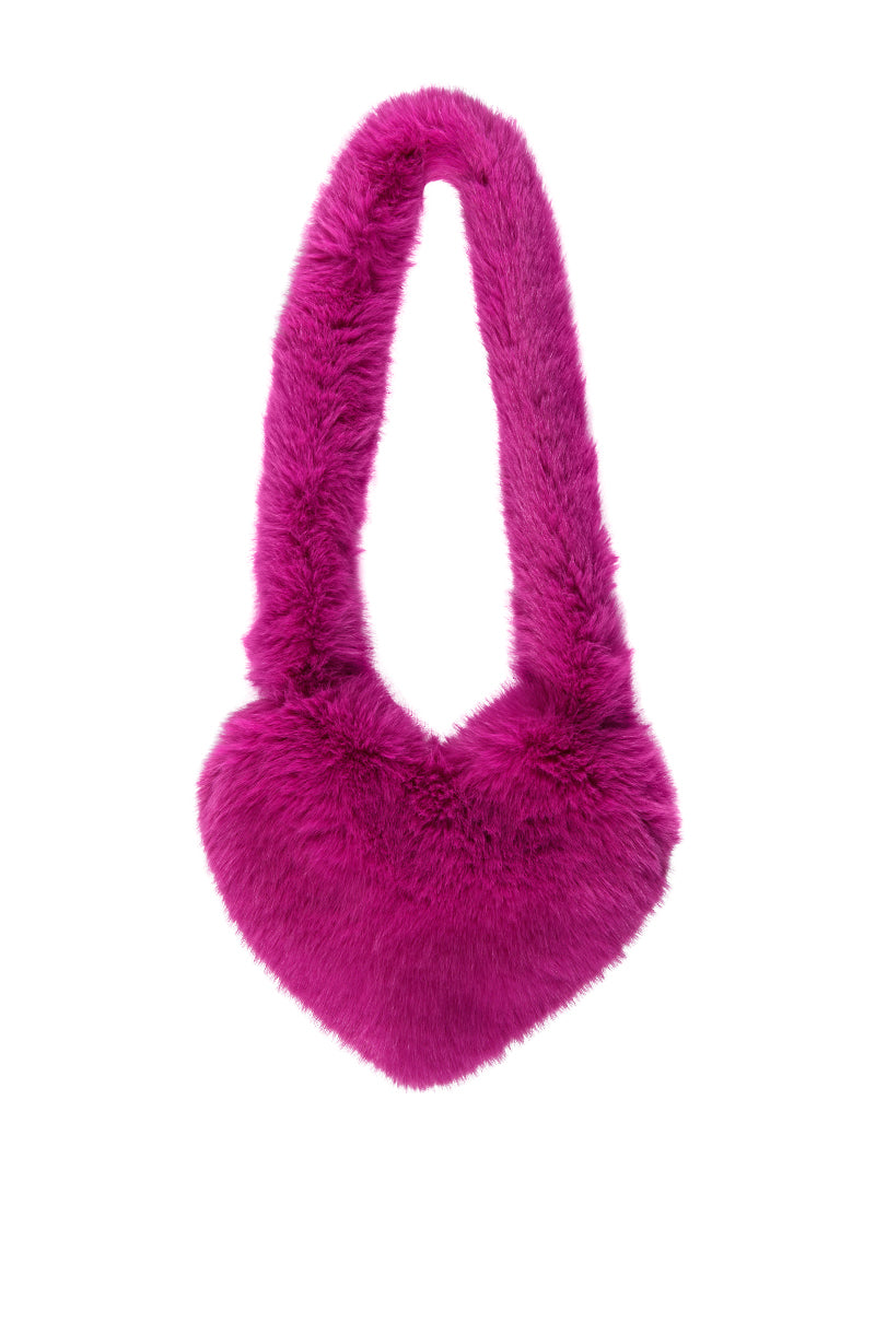 LANA FAUX FUR HEART BAG IN PINK