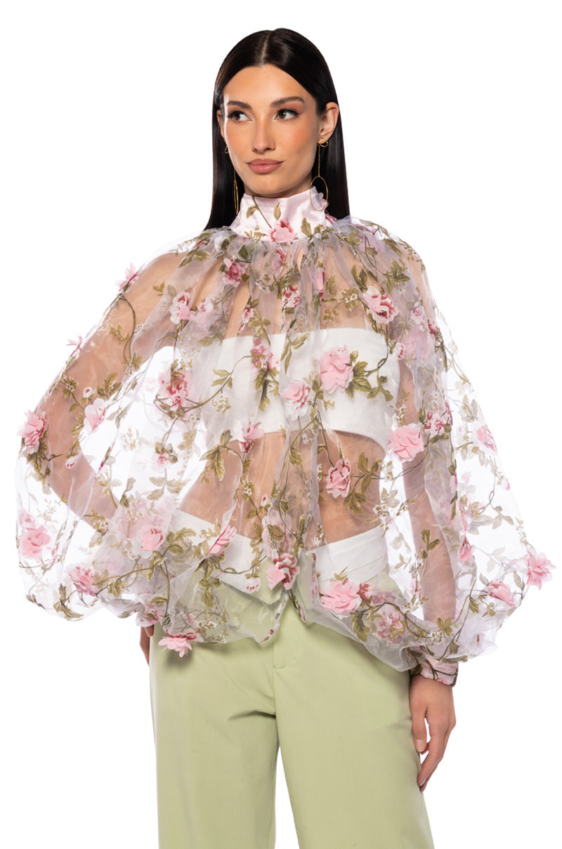 LENNON VOLUME SLEEVE FLORAL BLOUSE