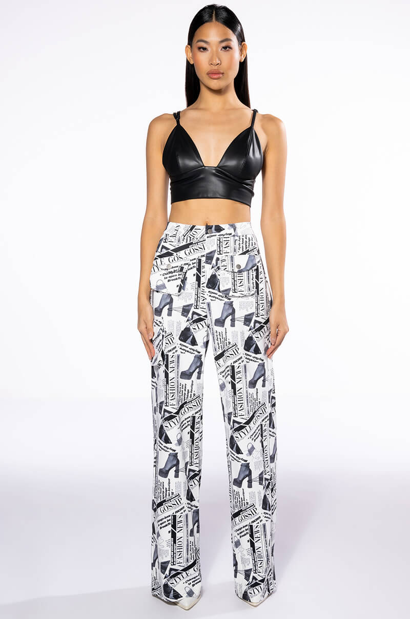 LEGENDARY NEWSPAPER PRINT WIDE LEG TROUSER