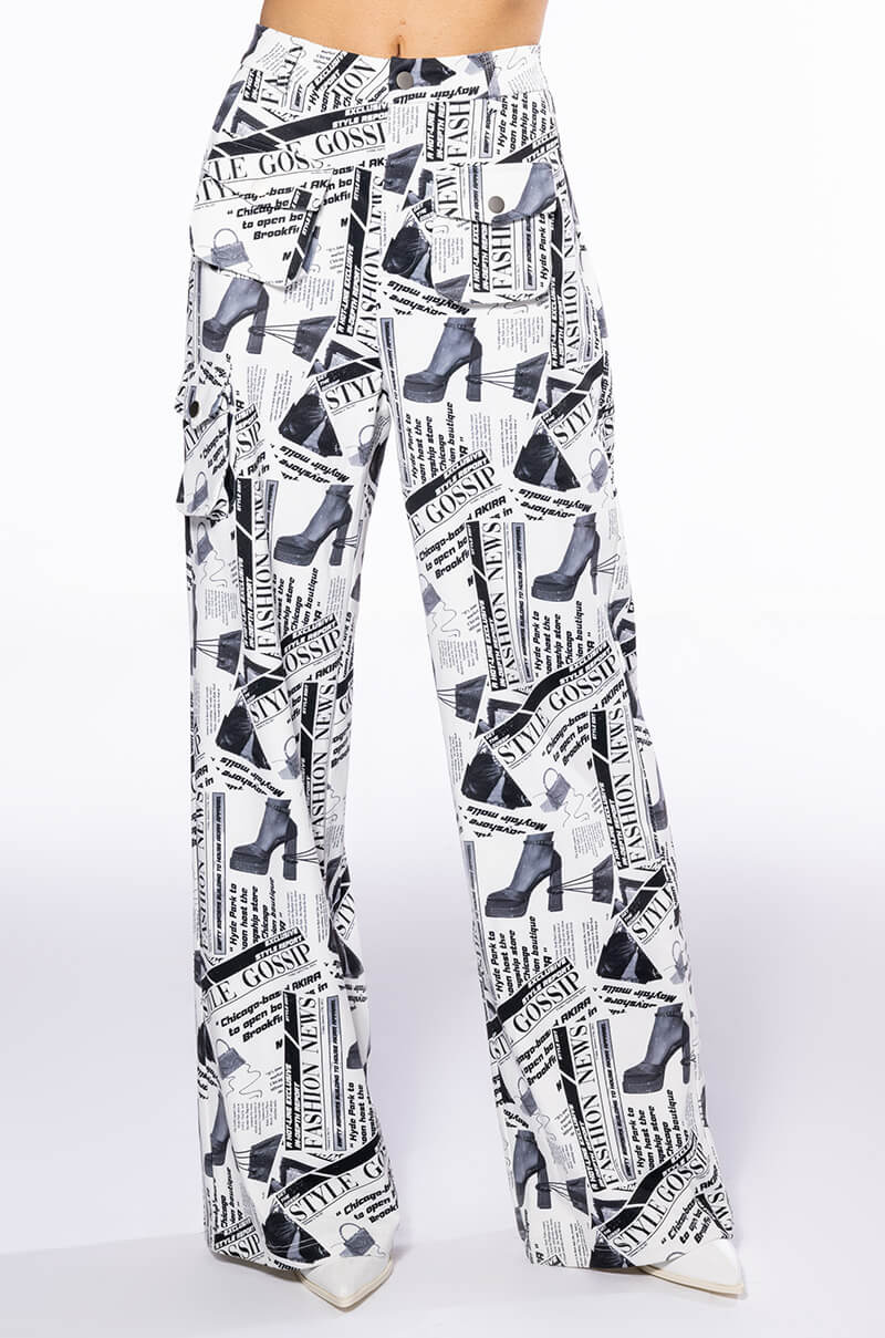 LEGENDARY NEWSPAPER PRINT WIDE LEG TROUSER
