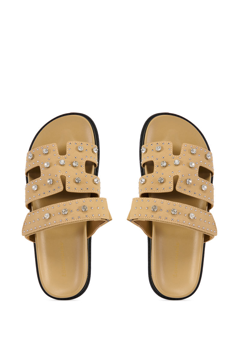 LEISURE EMBELLISHED FLAT SANDAL IN NUDE
