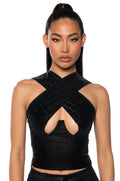 LET YOU KNOW FAUX LEATHER HALTER TOP