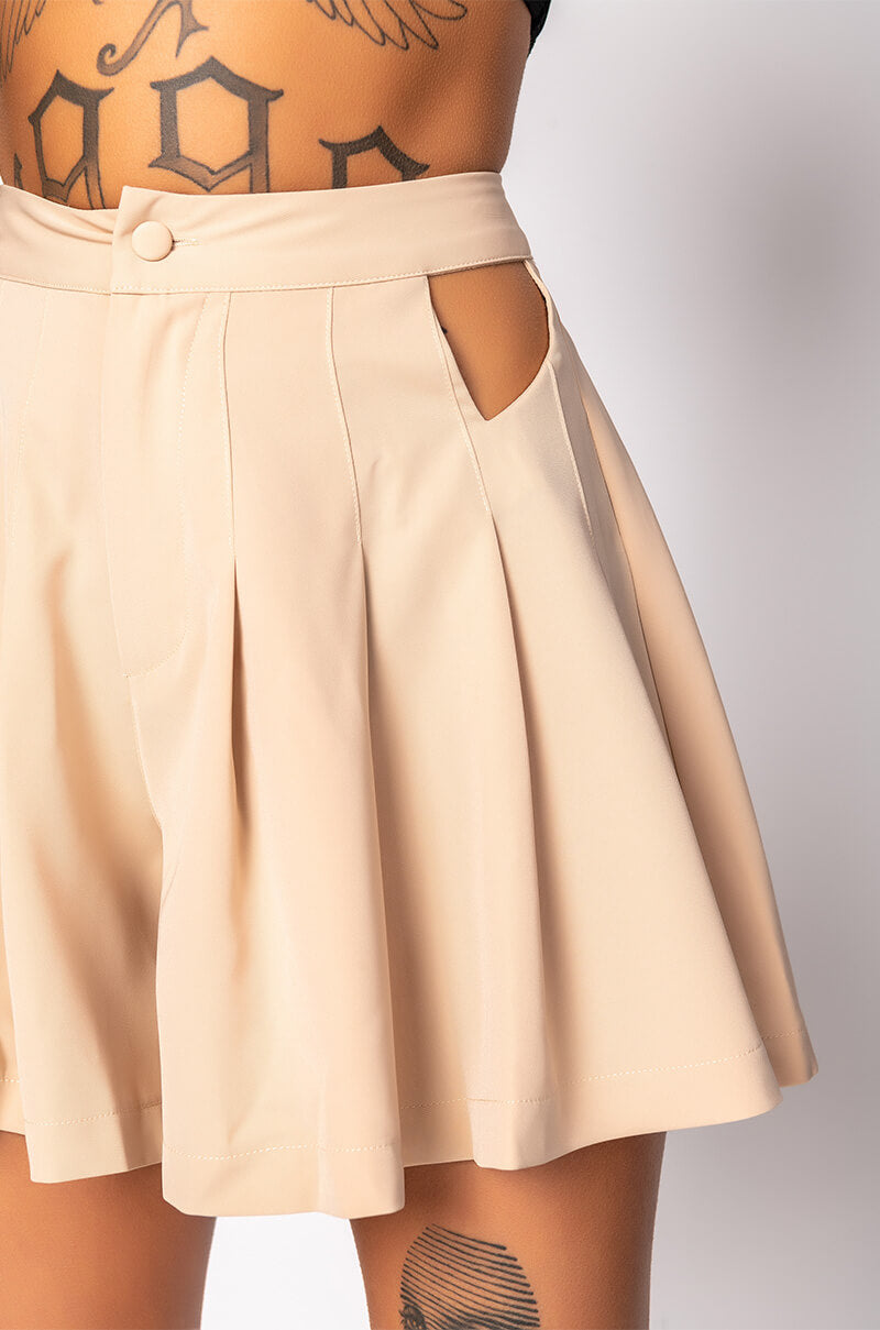 LIBRA RISING HIGH WAISTED PLEATED CUTOUT SHORT