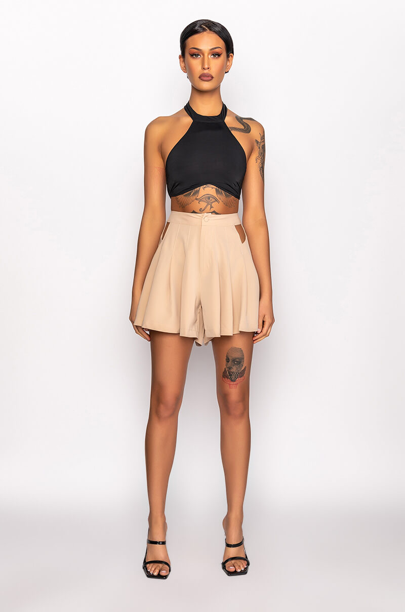 LIBRA RISING HIGH WAISTED PLEATED CUTOUT SHORT