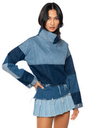 LIFT ME UP DENIM COLOR BLOCKED TOP