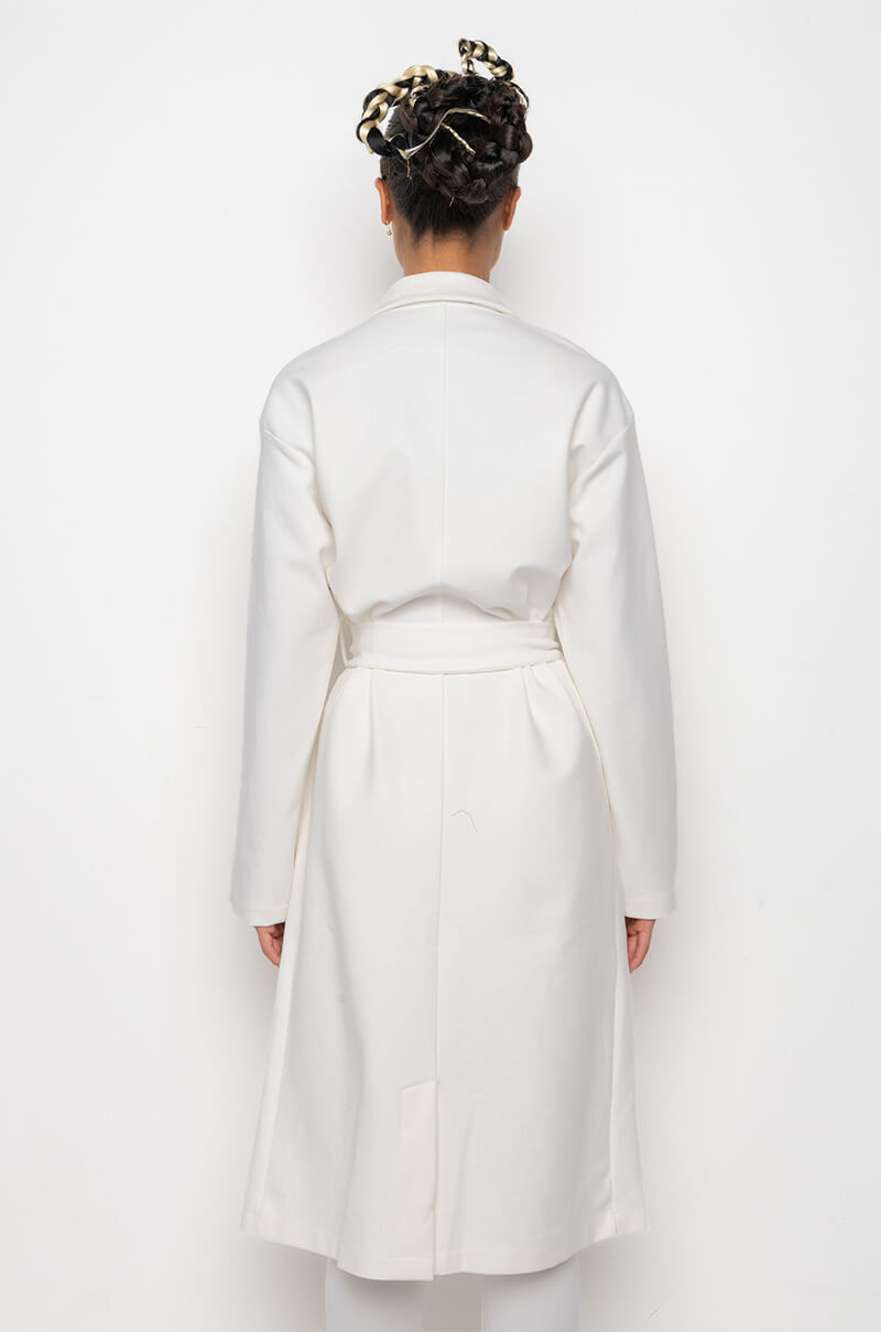 LIKE WHEN I GET HIGH LONG WHITE TRENCH COAT