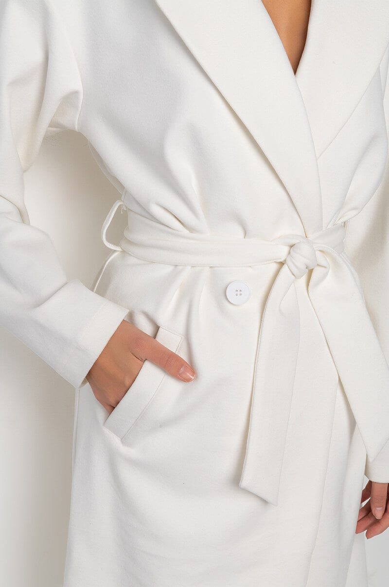 LIKE WHEN I GET HIGH LONG WHITE TRENCH COAT