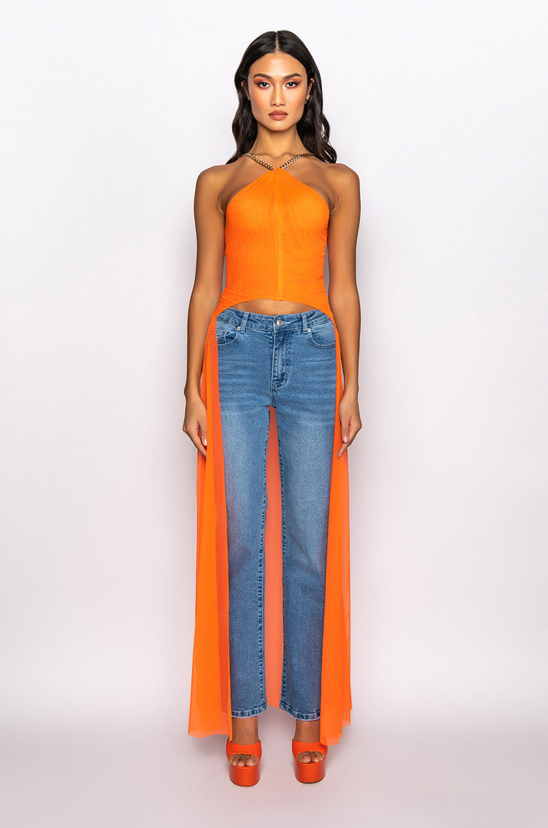 LIL BIT OF SPICE HIGH LOW MESH HALTER BLOUSE