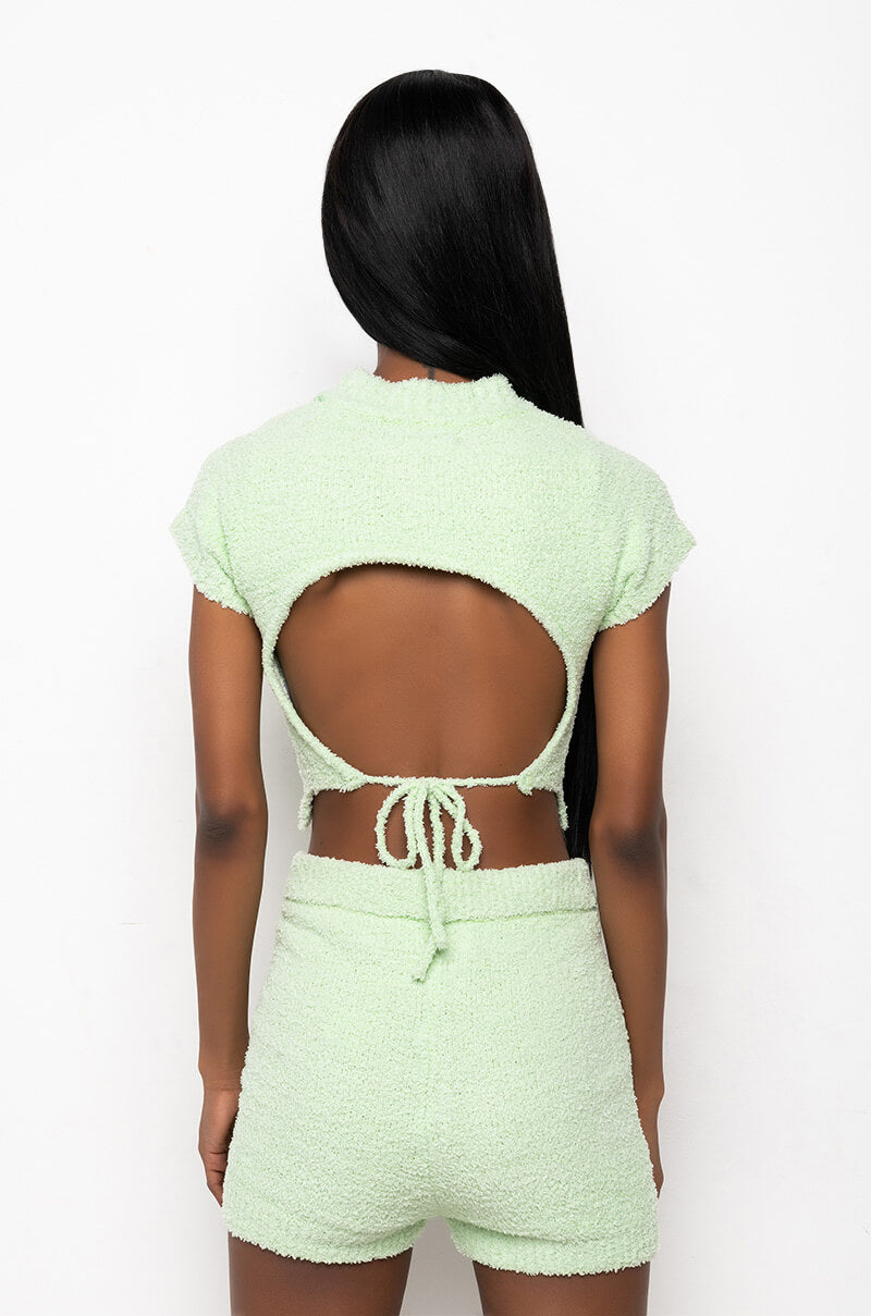 LIL CUTIE OPEN BACK MOCK NECK CROPPED SWEATER