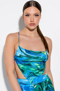 LIMELIGHT COWL NECK SATIN CROP TANK