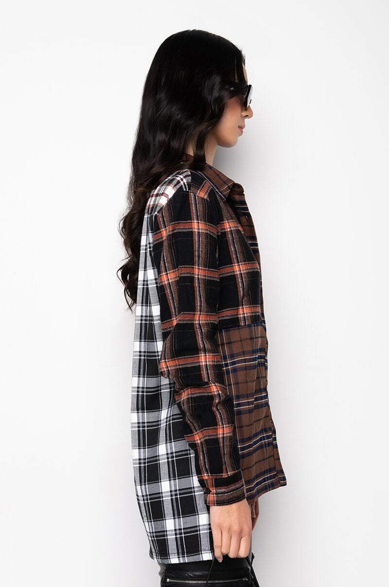 LITHIUM LONG SLEEVE PATCHWORK FLANNEL BUTTON DOWN