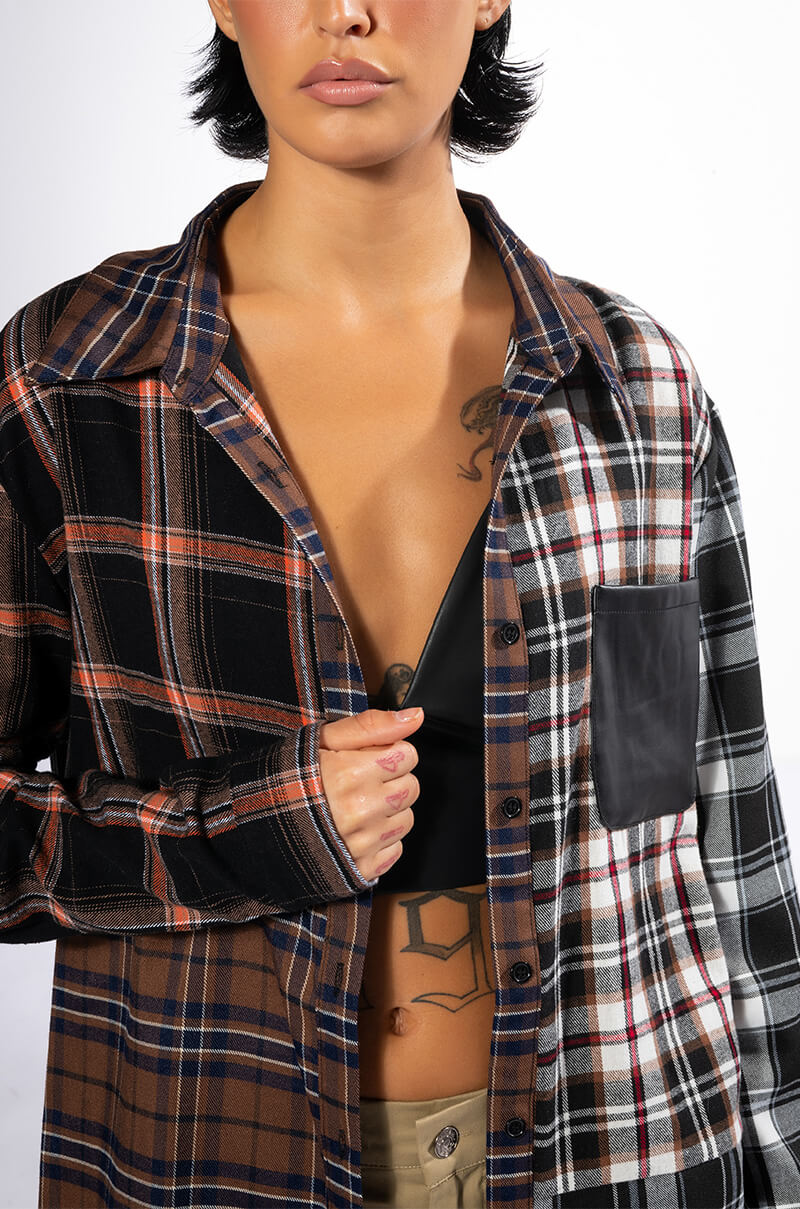 LITHIUM LONG SLEEVE PATCHWORK FLANNEL BUTTON DOWN