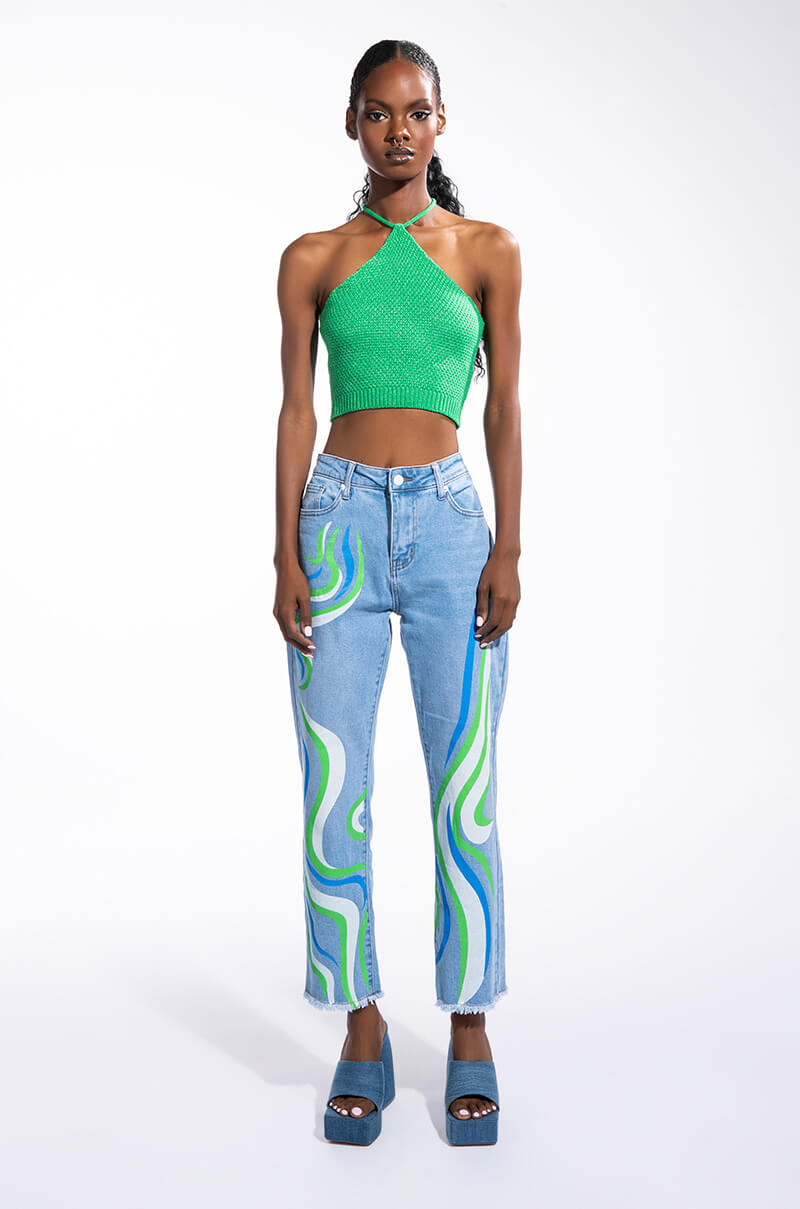 LIVING FOR THE WEEKEND CROCHET HALTER CROP TOP