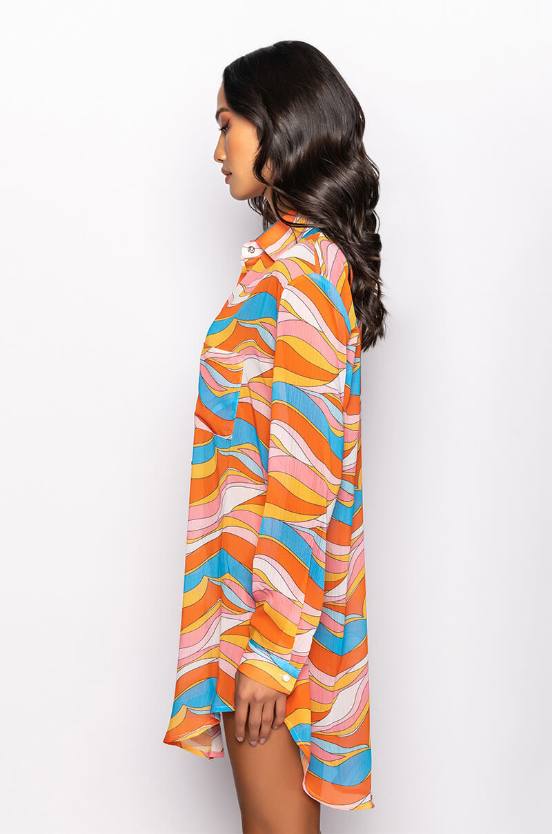 LIVING PROOF OVERSIZED CHIFFON BUTTON DOWN BLOUSE