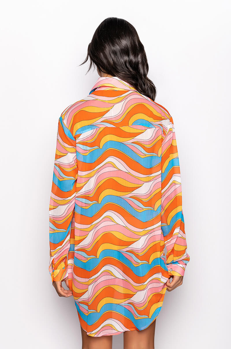 LIVING PROOF OVERSIZED CHIFFON BUTTON DOWN BLOUSE