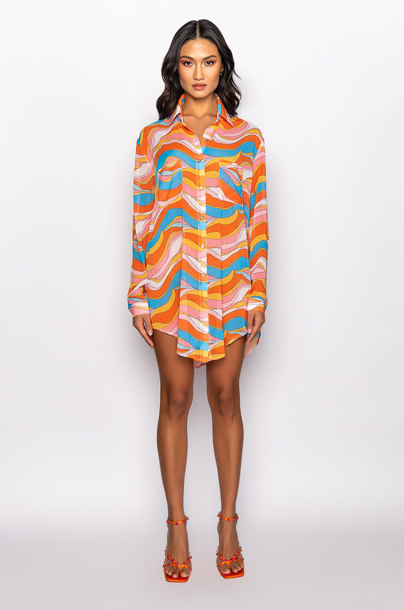 LIVING PROOF OVERSIZED CHIFFON BUTTON DOWN BLOUSE