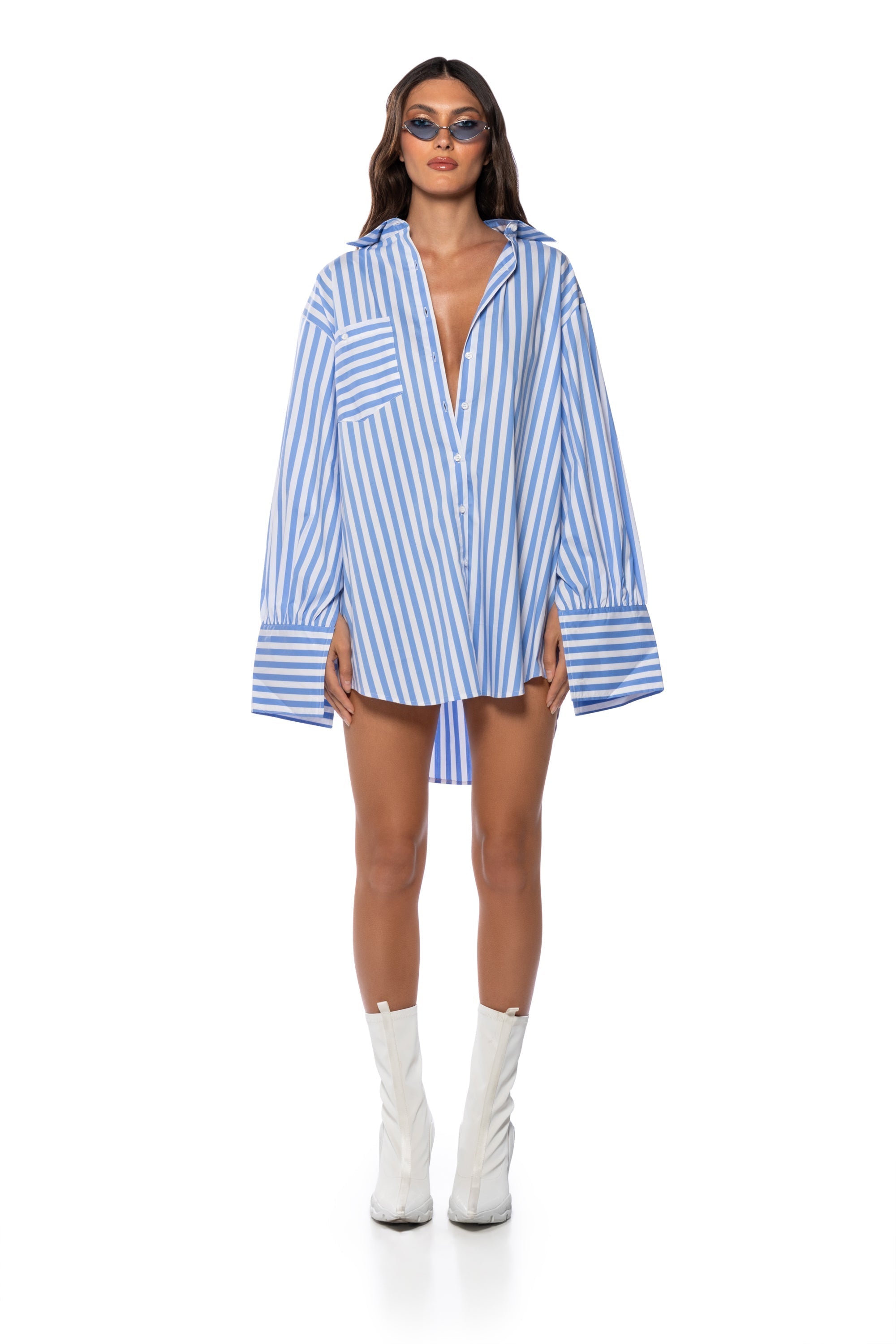 LOGAN STRIPED POPLIN MINI DRESS