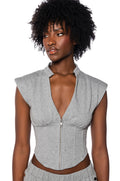 LONDYN SLEEVELESS ZIP UP CORSET SWEATSHIRT IN GREY
