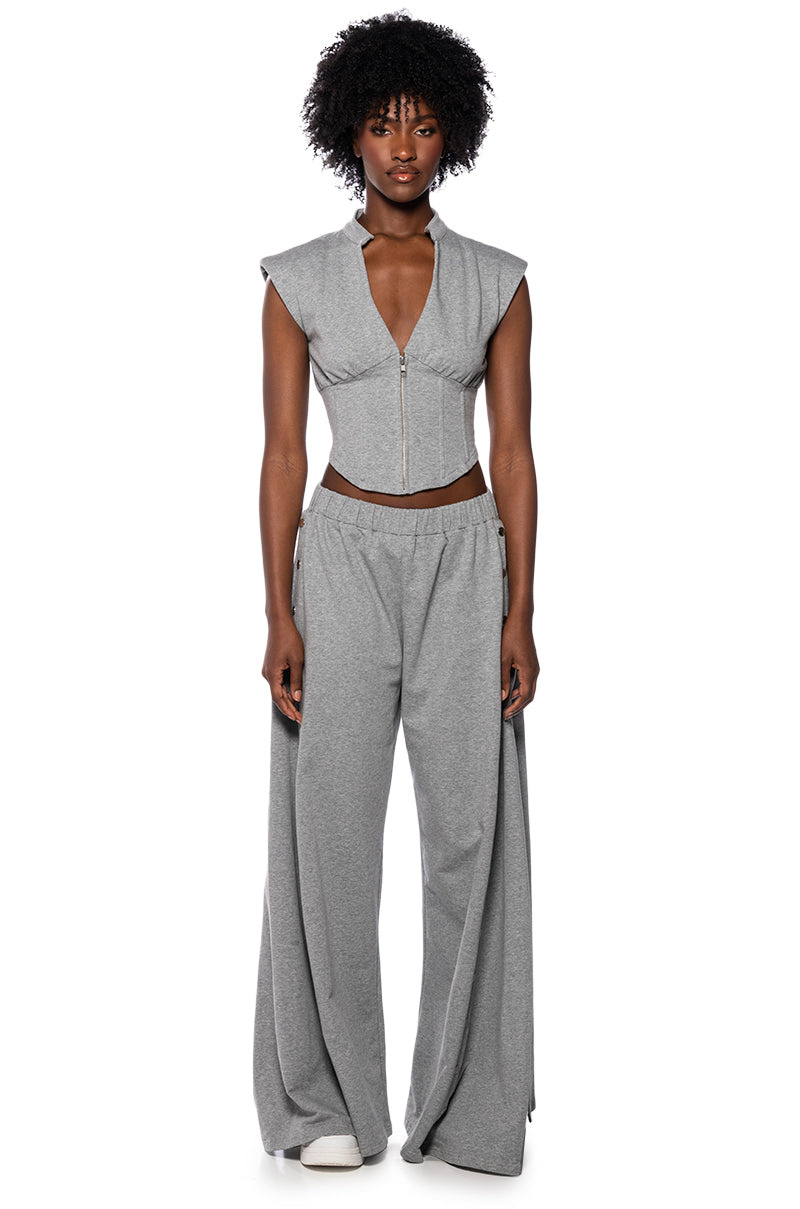 LONDYN SLEEVELESS ZIP UP CORSET SWEATSHIRT IN GREY