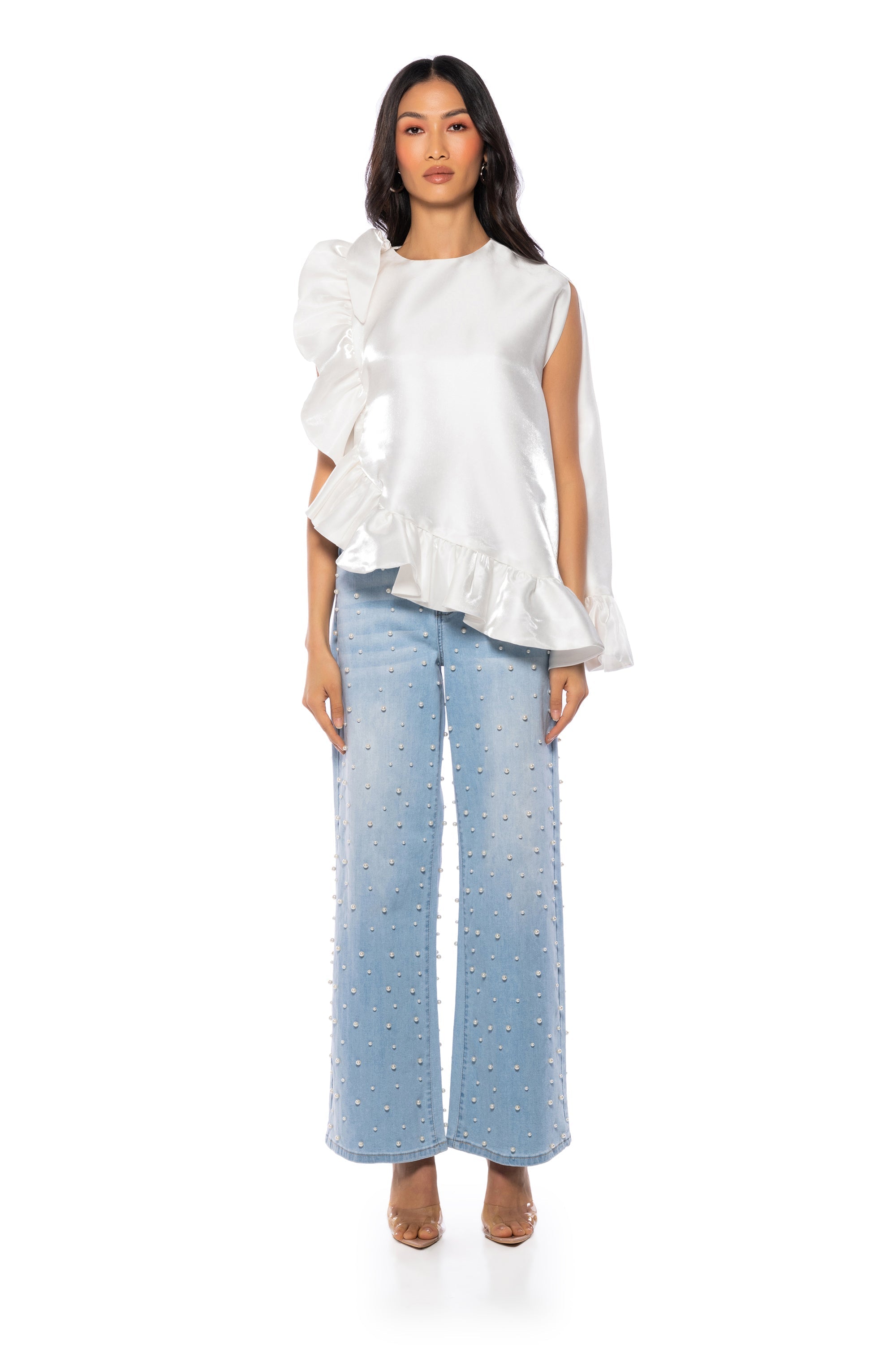 LOOK MY WAY ASYMMETRICAL TOP IN WHITE