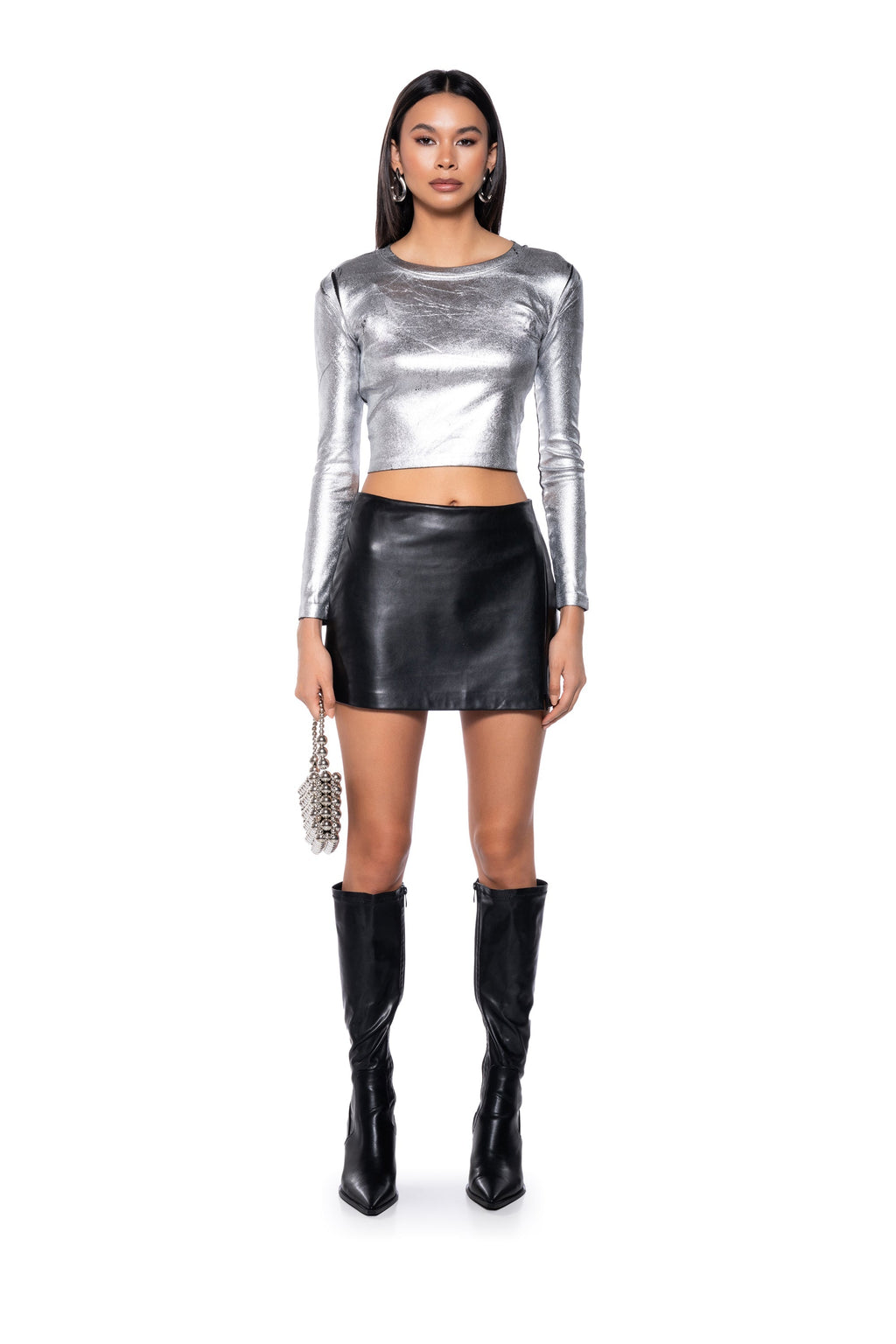 LOST IN THE GALAXY LONG SLEEVE METALLIC TEE