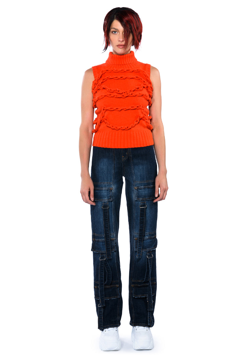 LOVER FOR LIFE BUCKLE DETAILED DENIM CARGOS
