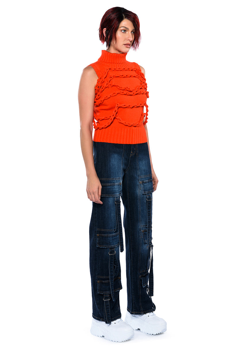 LOVER FOR LIFE BUCKLE DETAILED DENIM CARGOS