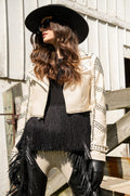 BEIGE PLEATHER TRENCH COAT WITH STUDS