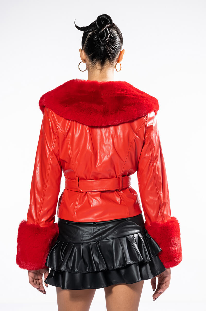 MADDIE Y2K RED FUR TRIM BLAZER