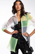 MADE YOU LOOK COLORBLOCK LONG SLEEVE ORGANZA BUTTON DOWN
