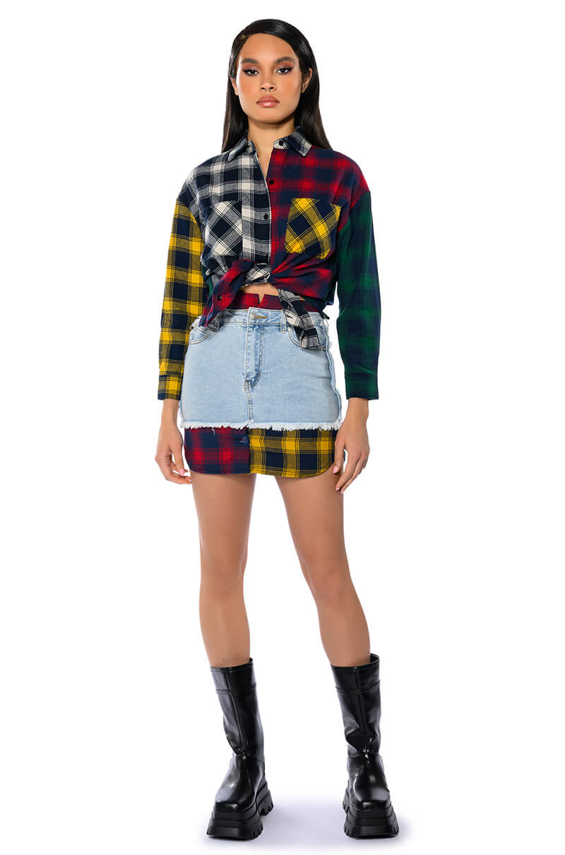 MARIANNA PLAID DETAILED MINI SKIRT