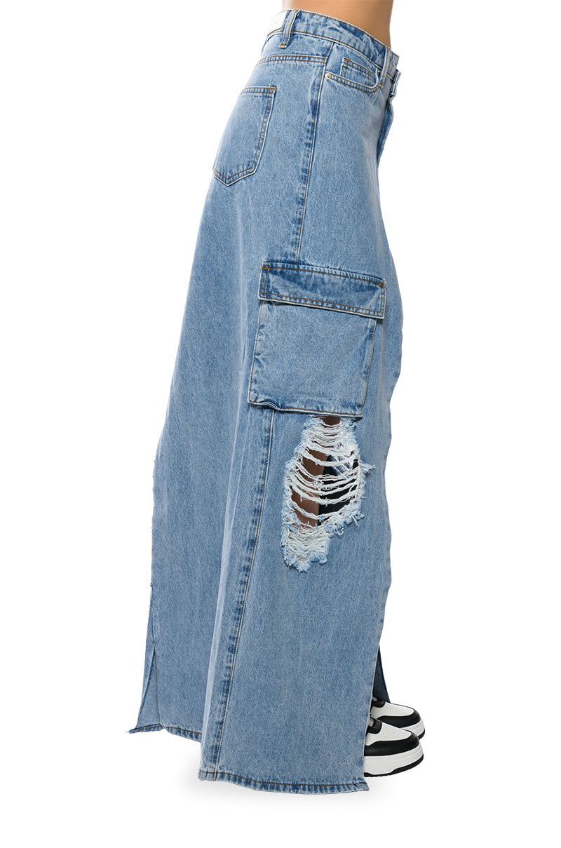 MASTERMIND SLIT MAXI DENIM SKIRT