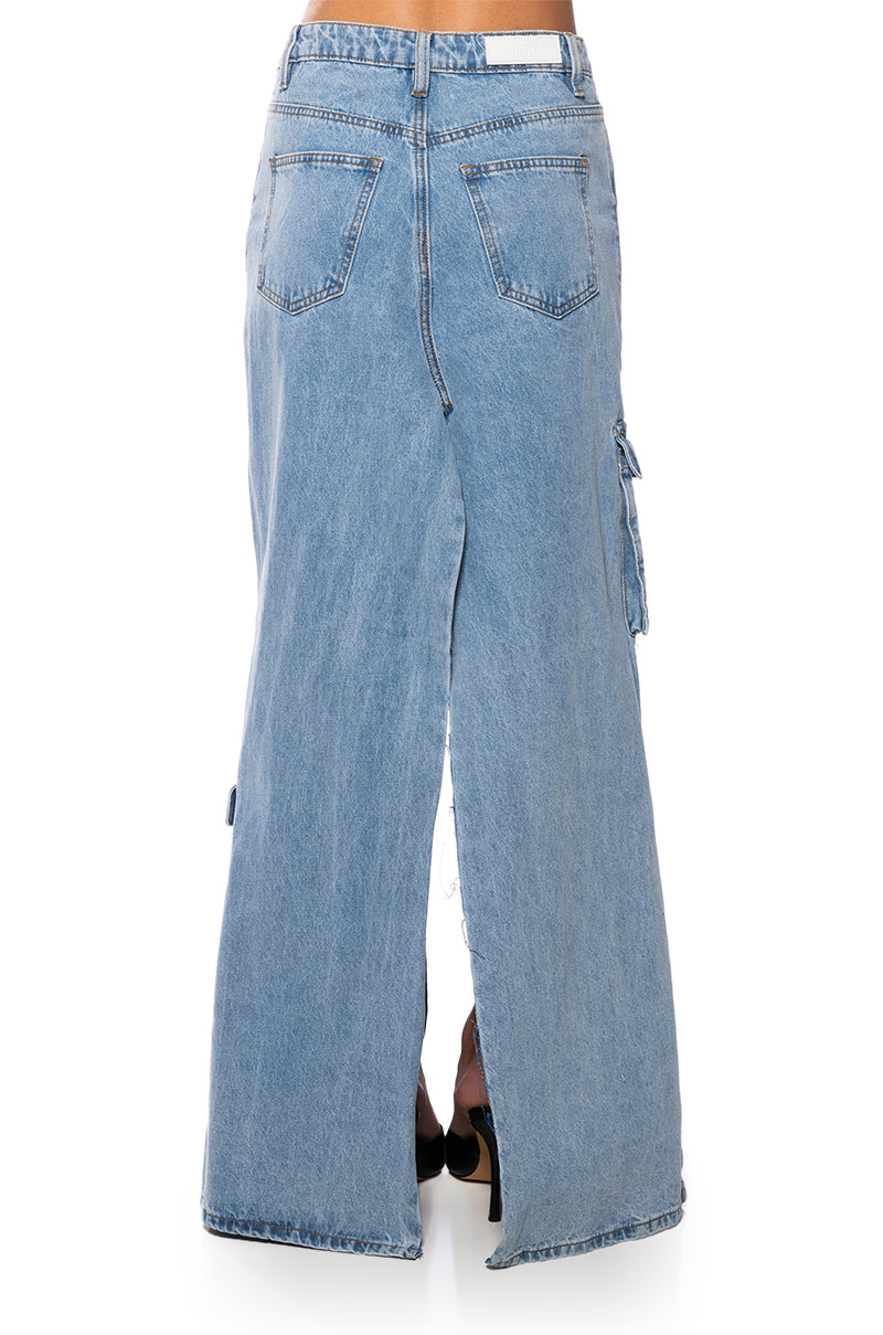 MASTERMIND SLIT MAXI DENIM SKIRT