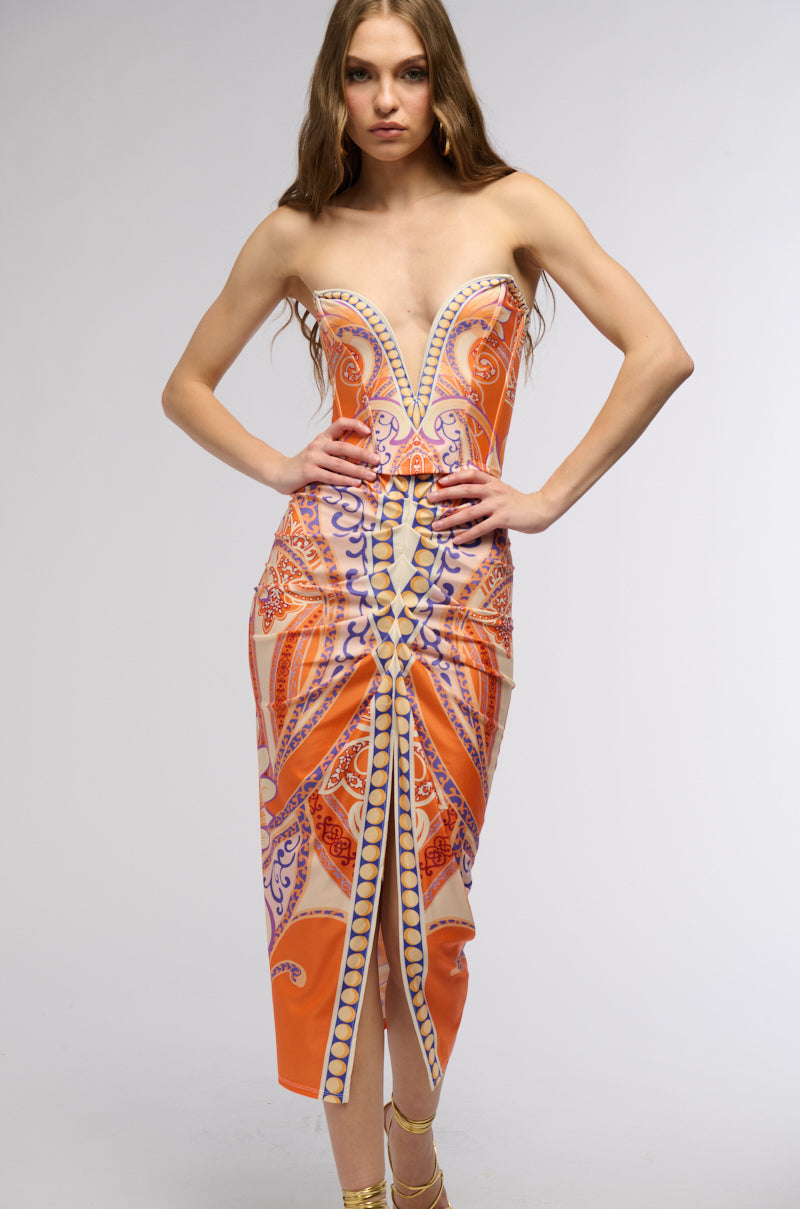MEET AT SUNSET CORSET AND MIDI SKIRT MATCHING SET