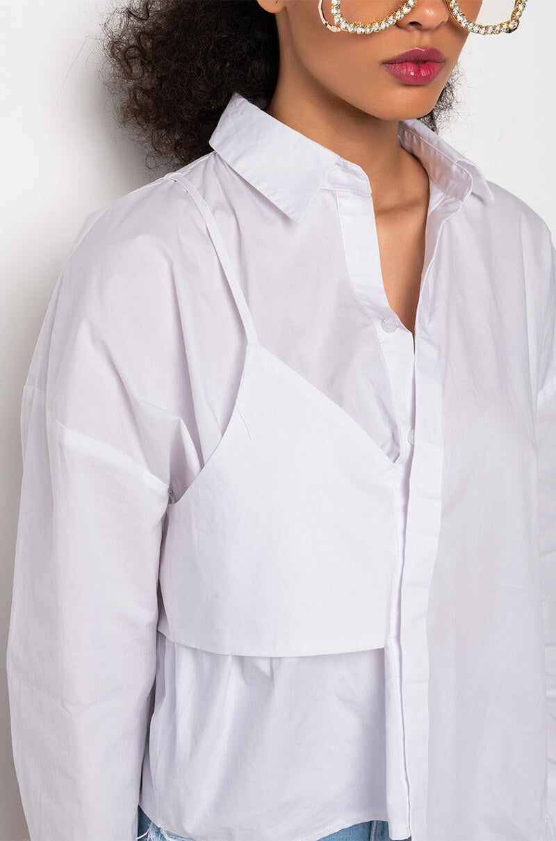LILA LAYERED LOOK ASYMMETRICAL POPLIN BLOUSE